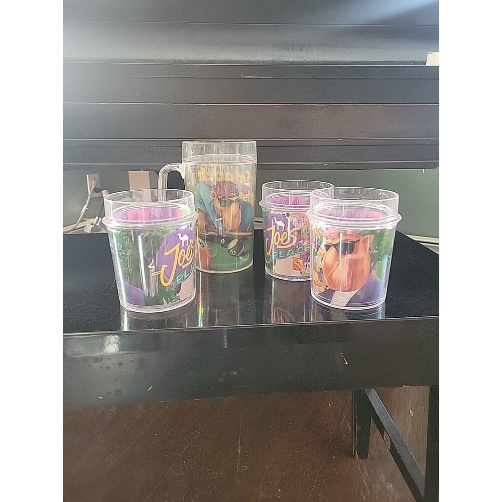 (4) Vtg 1991 94 Joe Camel Cigarettes Thermo Serv Plastic Mug Glasses Pool Party